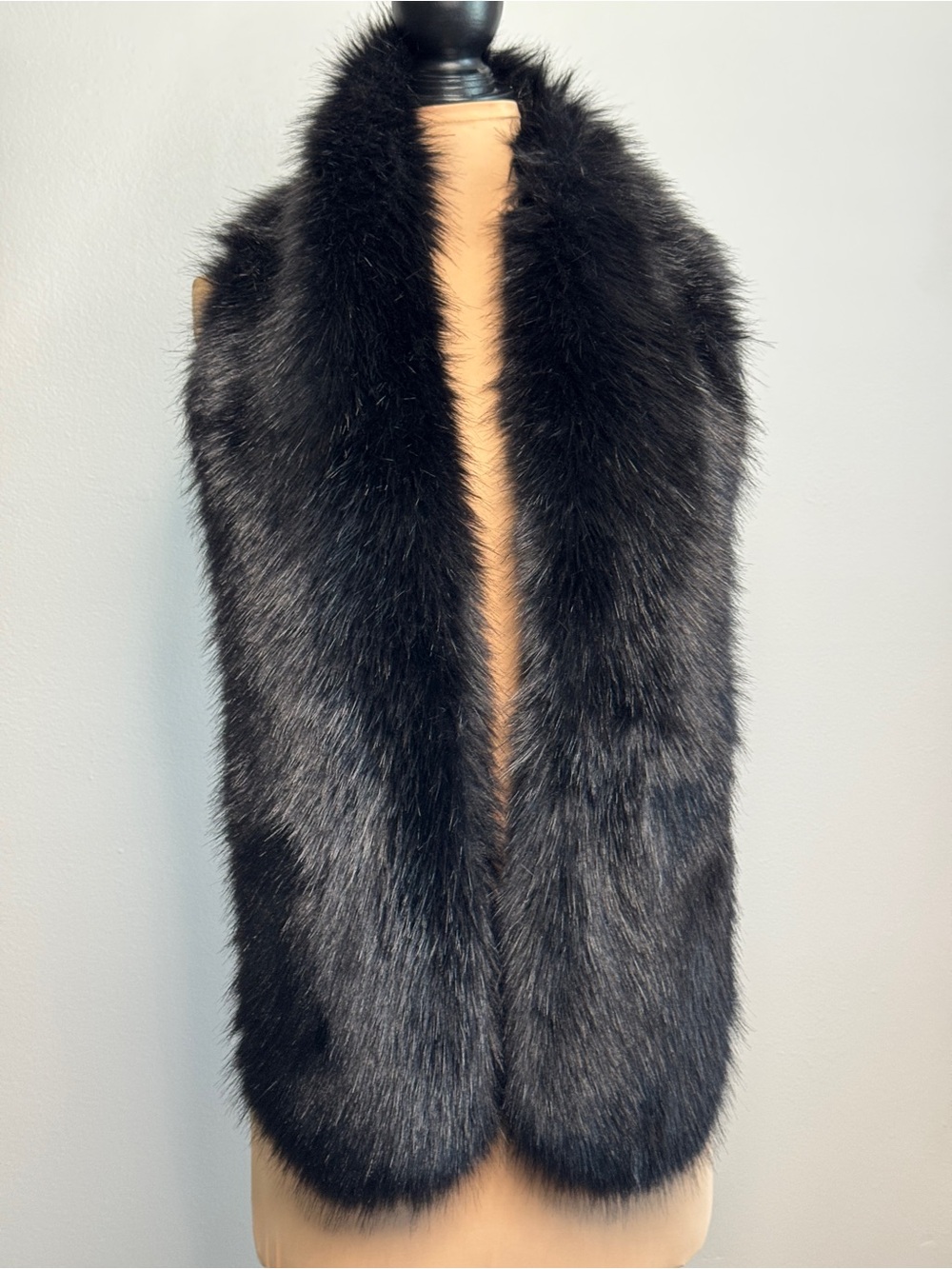 Black Faux Fur Shawl Collar Scarf Stole Wrap Coat Accessory